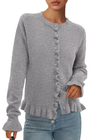 PRETTYGARDEN Womens Fall Button Down Cardigans Chunky Knit Ruffle Open Front Cropped Cardigan Sweaters Soft Long Sleeve Tops