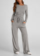 Fall Two Piece Outfits Track Suits Long Sleeve Crop Tops Tee Shirts Wide Leg Pants Matching Lounge Sets