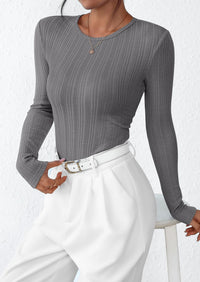 PRETTYGARDEN Crew Neck Long Sleeve Cute Going Out Tops for Women Casual Basic Slim Fit Womens Pullover Shirts PRETTYGARDEN