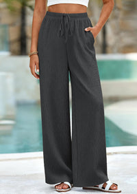 PRETTYGARDEN Womens Summer Elastic Waist Textured Flowy Palazzo Pants for Women Casual Wide Leg Pants Woman with Pockets PRETTYGARDEN