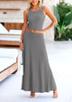 2 Piece Casual Summer Knit Cropped Tank Top High Waisted Long Skirt Outfits