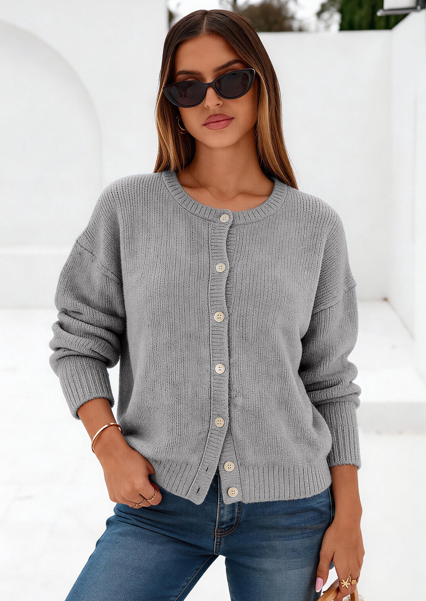 PRETTYGARDEN Long Sleeve Crewneck Button Down Womens Sweaters Fall Open Front Chunky Cardigan Sweaters for Women