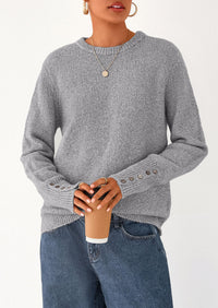 PRETTYGARDEN Womens Sweaters Fall Fashion Casual Crewneck Pullover Button Long Sleeve Cute Knit Tops Winter Clothes