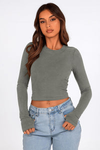 Long Sleeve Crop Tops Y2K Fashion Clothes Basic Slim Fit Tee Shirts Blouse