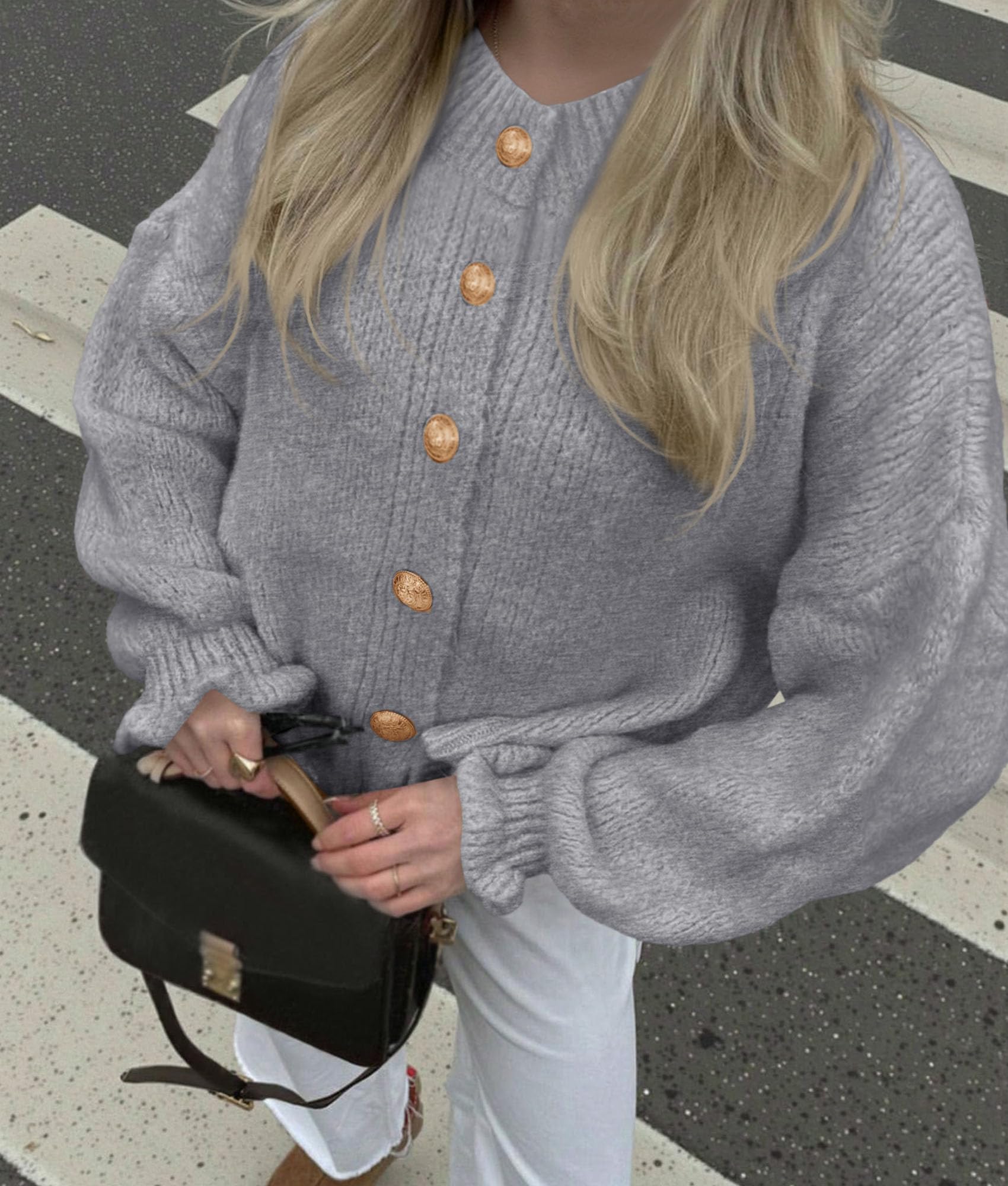 PRETTYGARDEN Womens Cropped Cardigans Trendy PRETTYGARDEN Long Sleeve Cropped Sweaters for Women Ruffle Oversized CardiganRuffle Open Front Chunky Knit Sweater Oversized Button Down Fall Clothes PRETTYGARDEN