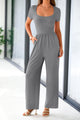 Summer One Piece Jumpsuits Dressy Casual Short Sleeve Square Neck Wide Leg Jumpsuit Rompers