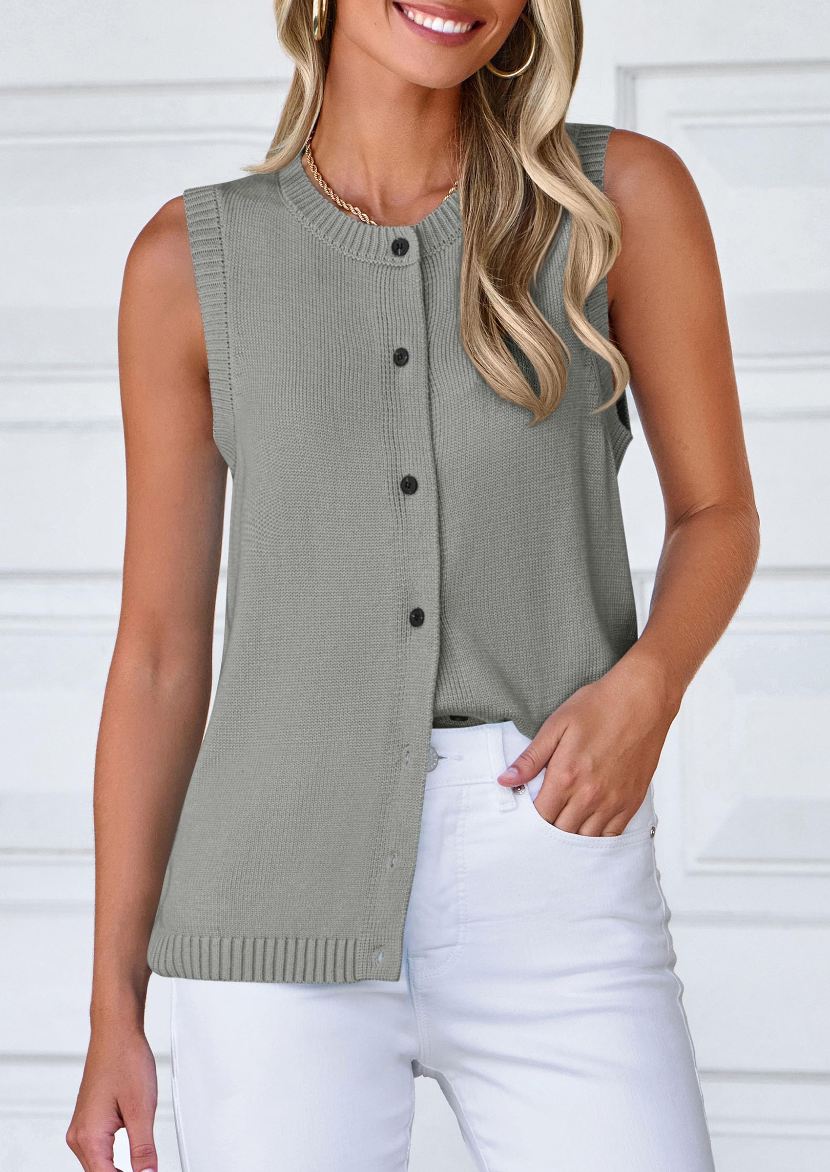 PRETTYGARDEN Sweater Vest Women Spring Summer Casual Lightweight Knit Sleeveless Button Down Tank Tops Trendy Clothes