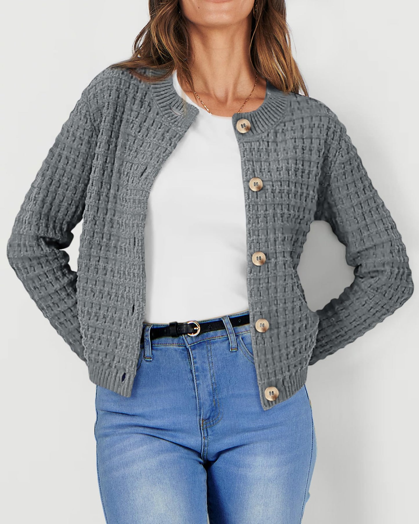 Knit Cardigan Long Sleeve Open Front Button Down Jacket