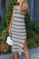 Knit Side Slit Striped Long Tank Dress