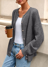 PRETTYGARDEN Fall Long Sleeve Cardigans for Women Trendy Open Front Winter Button Down Crewneck Soft Knit Sweater Jacket