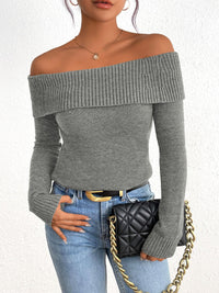 Fall Off Shoulder Sweaters Y2K Long Sleeve Ribbed Knit Fitted Pullover Tops Blouse