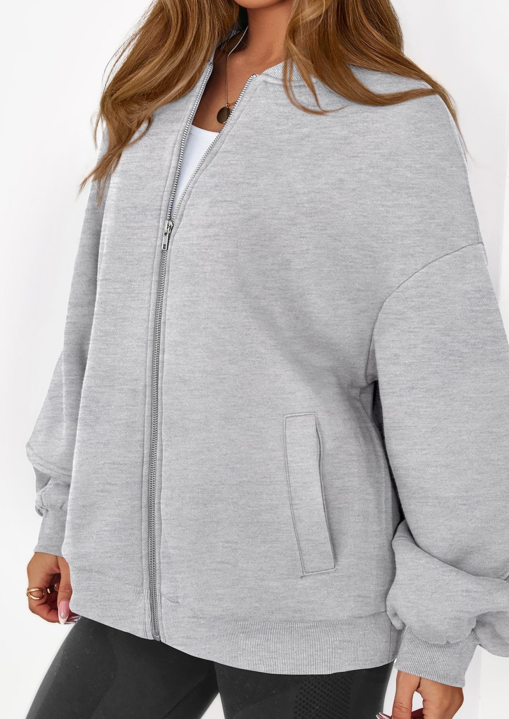 KIRUNDO Oversized Sweatshirt for Women Zip Up Bomber Jacket Fall Fashion Casual Long Sleeve Outerwear Winter Outfits PRETTYGARDEN