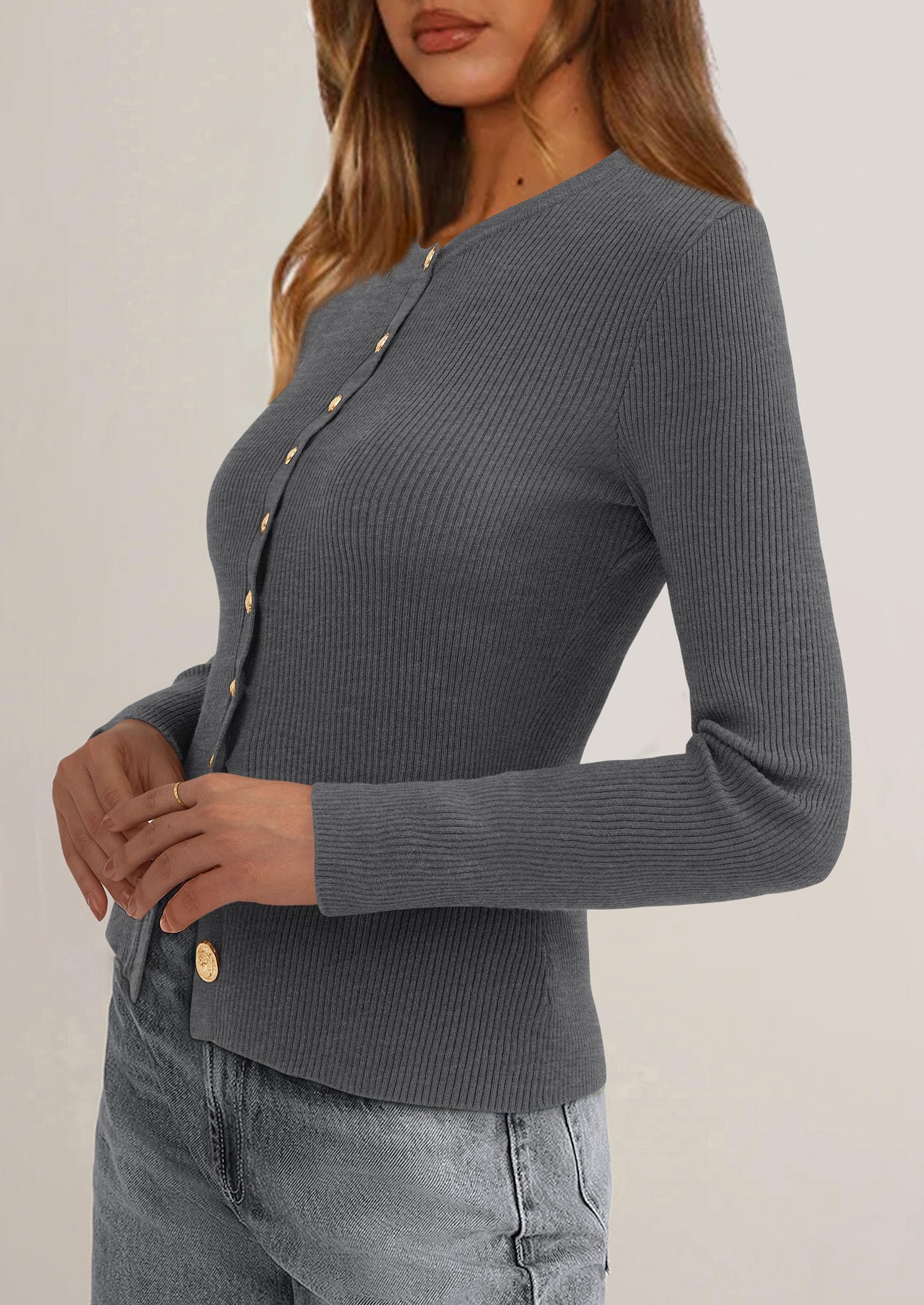 PRETTYGARDEN Womens Fall Cardigan Sweaters Lightweight Long Sleeve Button up Ribbed Knit Tops Winter Fashion Clothes