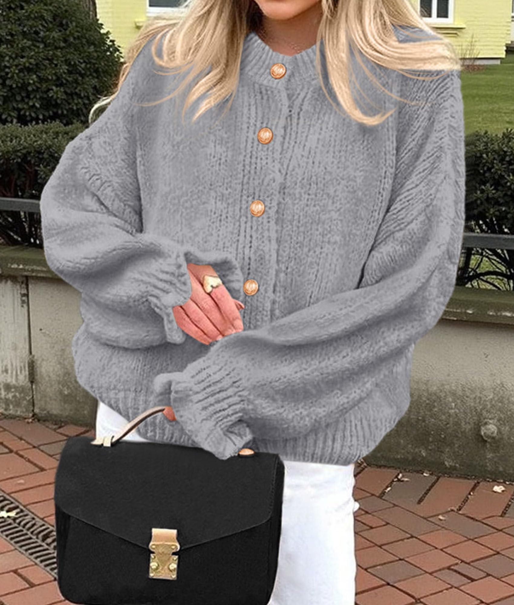 PRETTYGARDEN Womens Cropped Cardigans Trendy PRETTYGARDEN Long Sleeve Cropped Sweaters for Women Ruffle Oversized CardiganRuffle Open Front Chunky Knit Sweater Oversized Button Down Fall Clothes PRETTYGARDEN