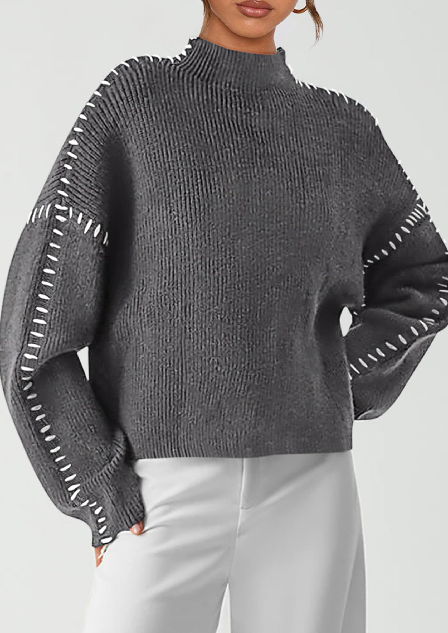 PRETTYGARDEN Women's Chunky Knit Sweaters Fall Long Sleeve Mock Neck Oversized Pullover Tops Winter Fashion Clothes