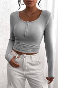 Long Sleeve Henley T Shirts Button Down Ribbed Knit Slim Fit Casual Basic Tops Blouse