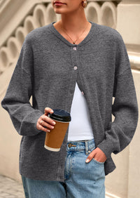 PRETTYGARDEN Fall Long Sleeve Cardigans for Women Trendy Open Front Winter Button Down Crewneck Soft Knit Sweater Jacket