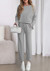 PRETTYGARDEN Womens 2 Piece Matching Lounge Sets Fall Long Sleeve Boatneck Sweatsuit Drawstring Sweatpants Pockets