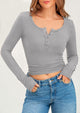 Women's 2025 Spring Long Sleeve Henley  Ribbed Knit Button Up Slim Fitted Basic Casual Going Out T-shirts