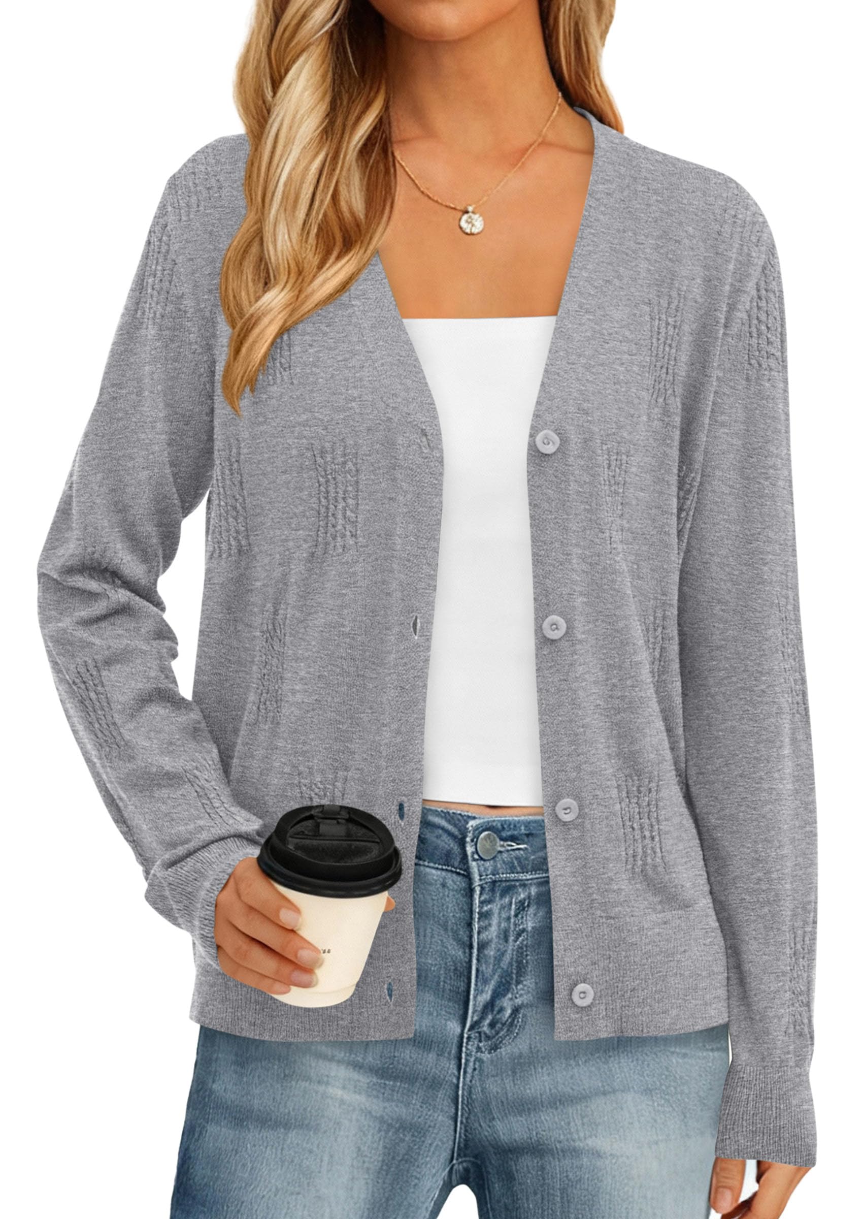 PRETTYGARDEN Women's Soft Winter Cardigan Sweaters Lightweight Knit Button Up Shrug Fall Sweater Tops PRETTYGARDEN