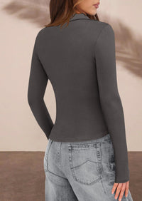 PRETTYGARDEN Womens Button Down Shirts V Neck Collared Ruched Slim Fit Long Sleeve Shirt Casual Fall Fashion Ladies Tops PRETTYGARDEN