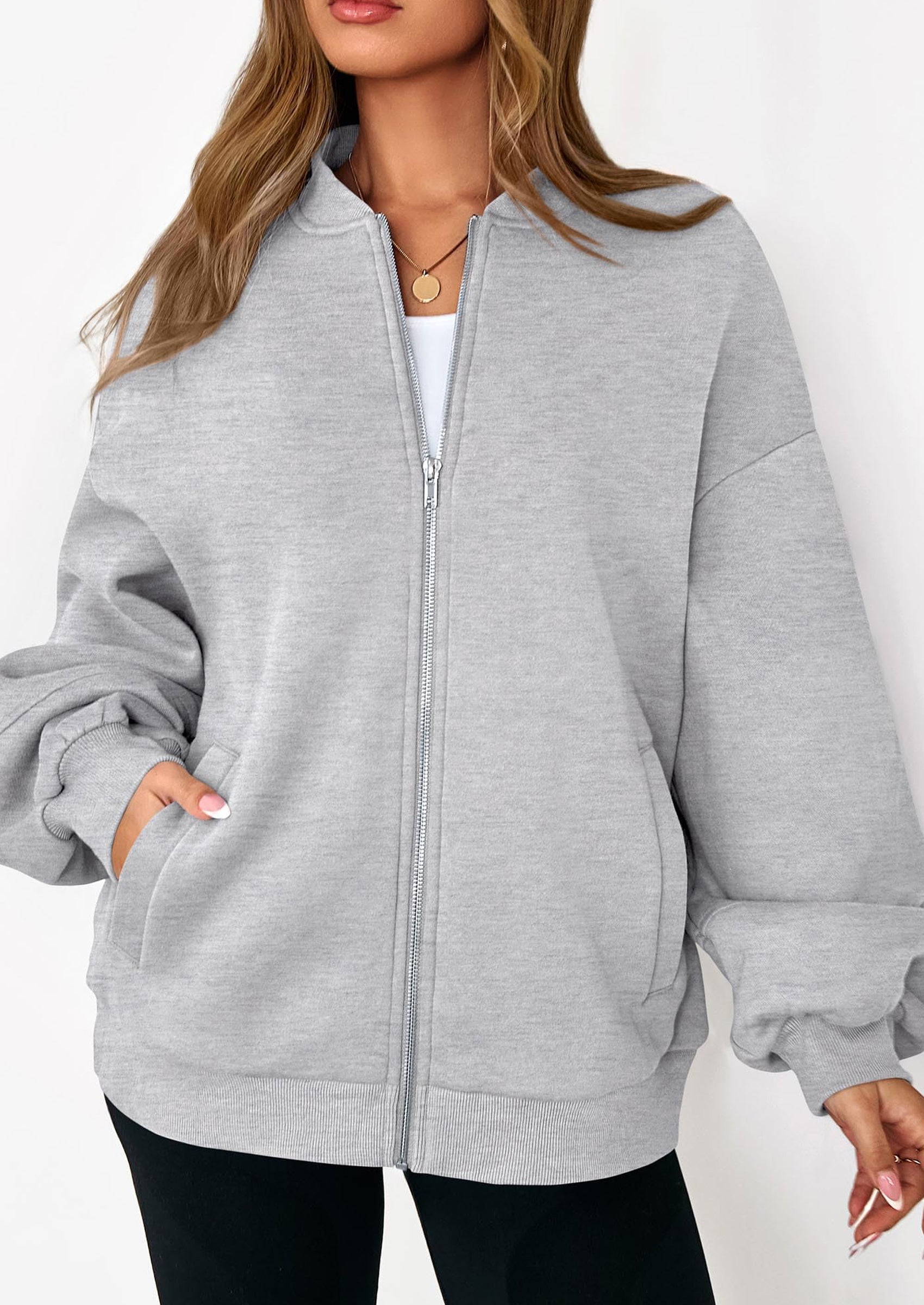 KIRUNDO Oversized Sweatshirt for Women Zip Up Bomber Jacket Fall Fashion Casual Long Sleeve Outerwear Winter Outfits PRETTYGARDEN