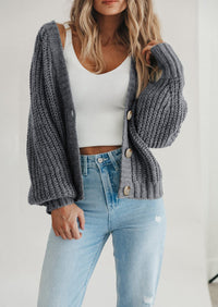 PRETTYGARDEN Women's Chunky Knit Open Front Sweater Long Sleeve Button Loose Short Cardigan Outerwear Coats