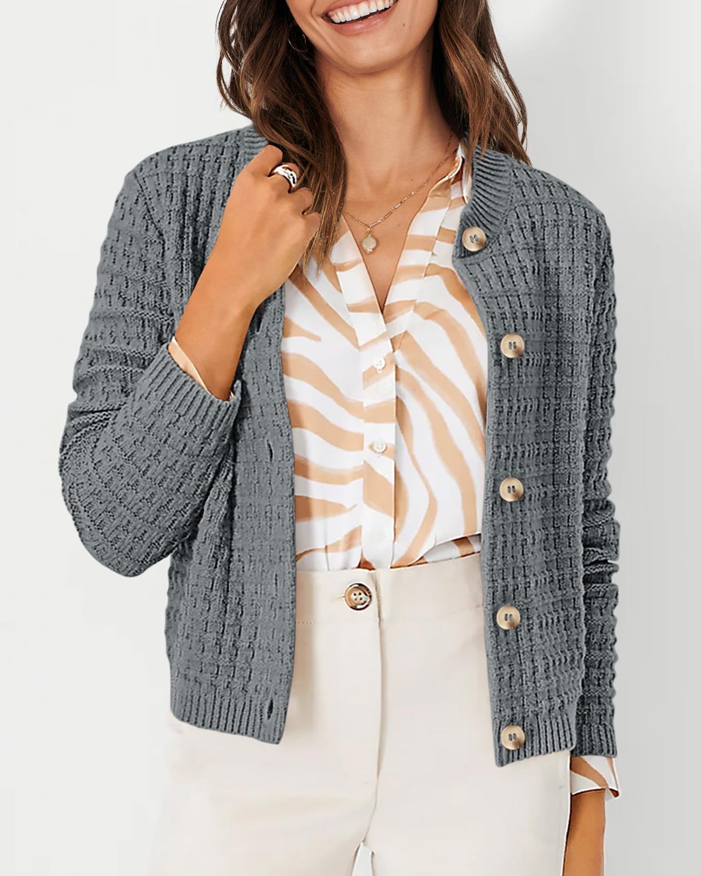 Knit Cardigan Long Sleeve Open Front Button Down Jacket