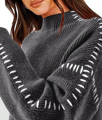 Women's Chunky Knit Fall Sweaters Casual Long Sleeve Mock Neck Oversized Loose Pullover Sweater Tops