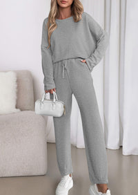 PRETTYGARDEN Womens 2 Piece Matching Lounge Sets Fall Long Sleeve Boatneck Sweatsuit Drawstring Sweatpants Pockets