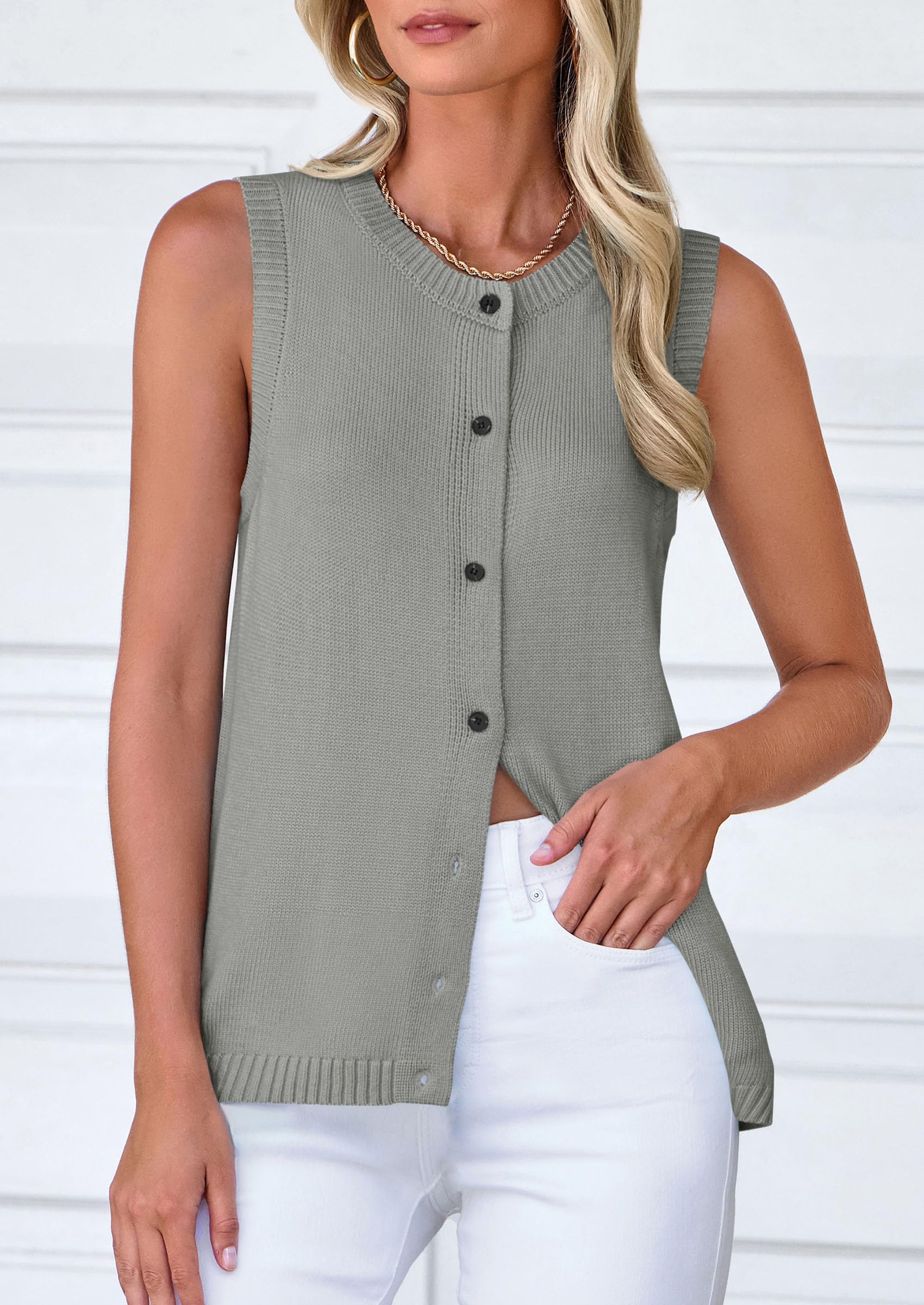 PRETTYGARDEN Sweater Vest Women Spring Summer Casual Lightweight Knit Sleeveless Button Down Tank Tops Trendy Clothes