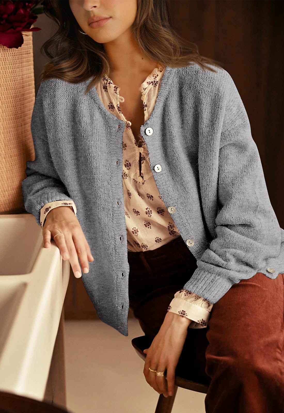 PRETTYGARDEN Long Sleeve Crewneck Button Down Womens Sweaters Fall Open Front Chunky Cardigan Sweaters for Women PRETTYGARDEN