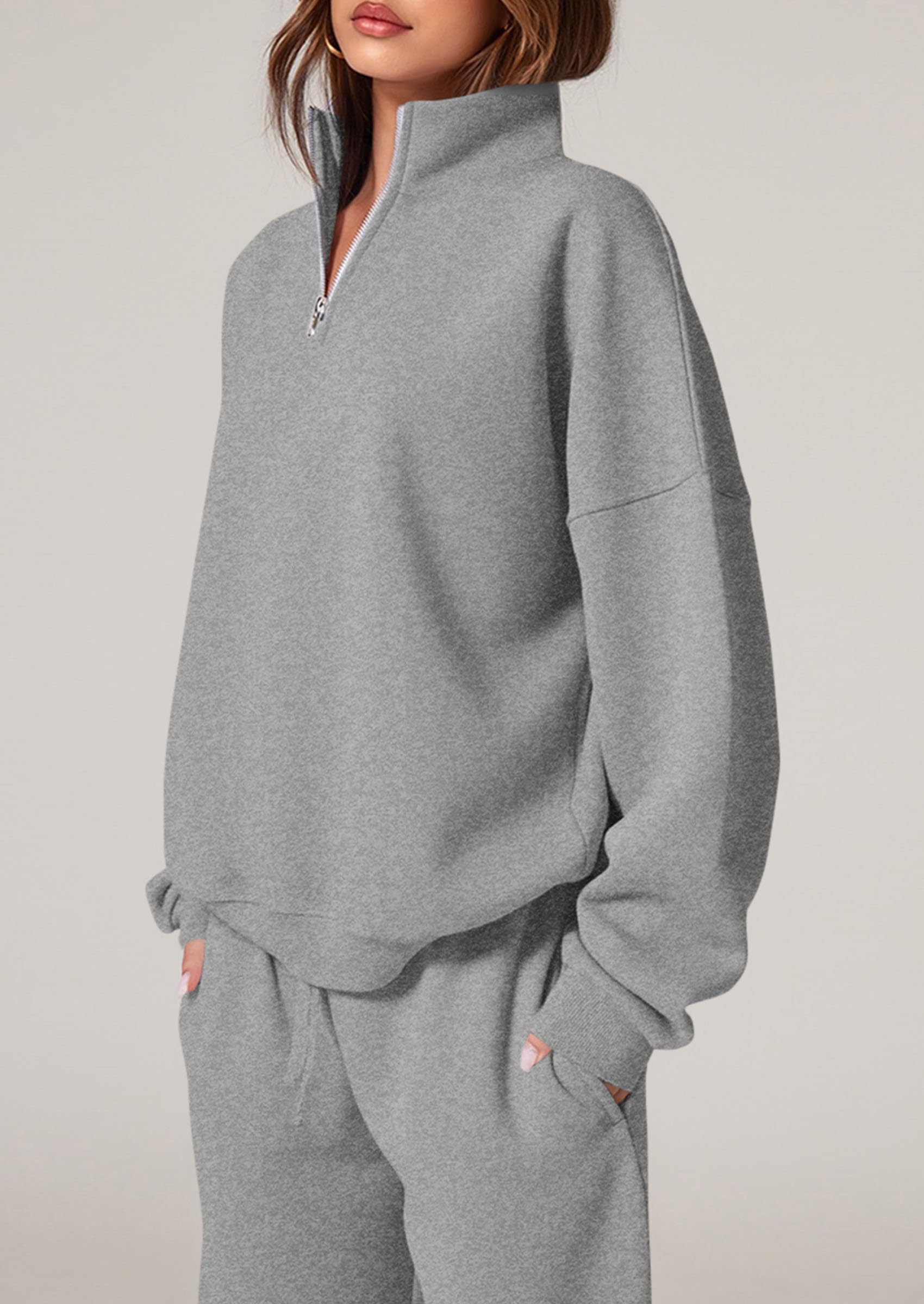 PRETTYGARDEN Womens Casual Two Piece Sets Fall Outfits Quarter Zip Sweatshirts Straight Leg Pants Sweatsuits Tracksuit