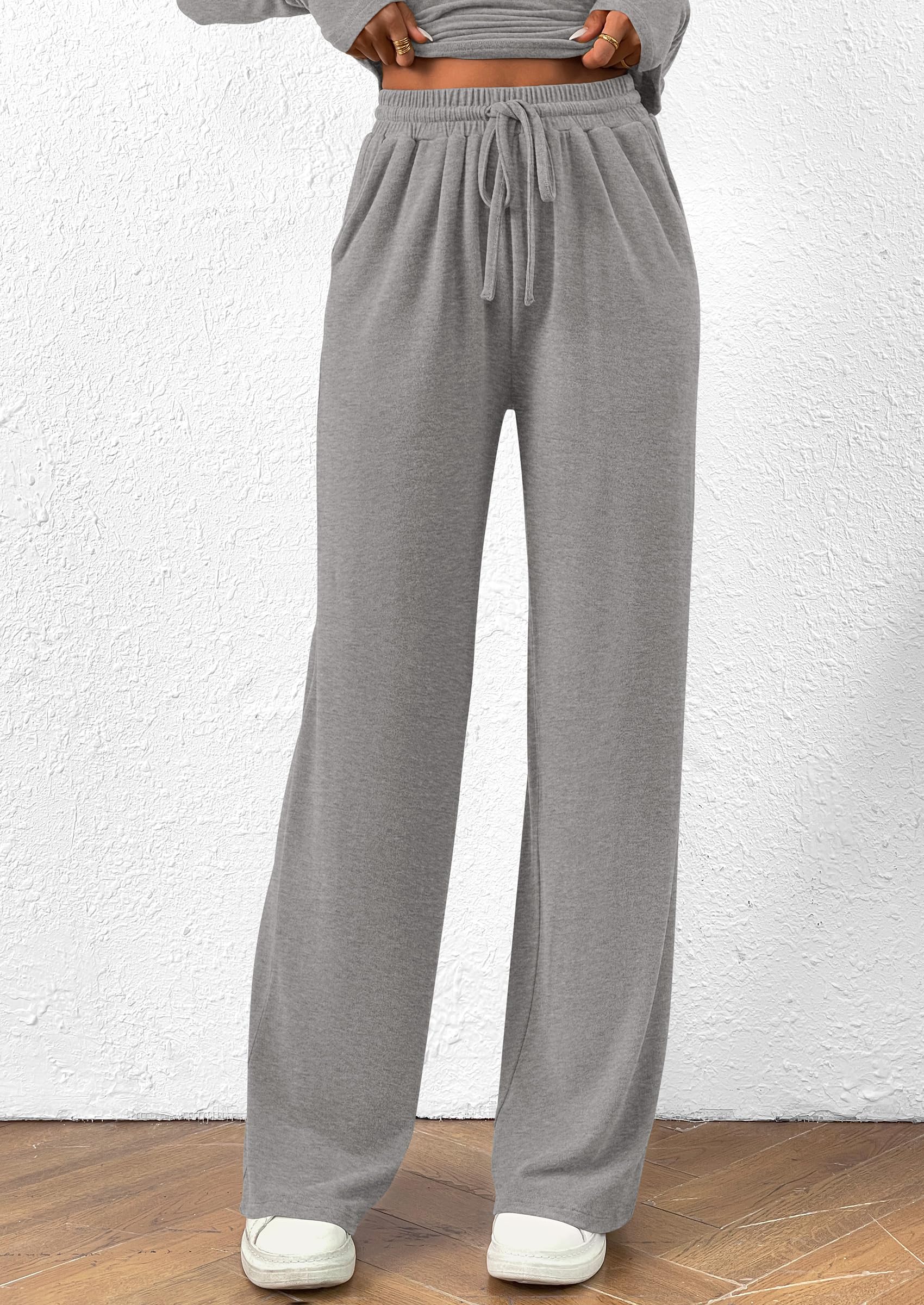 PRETTYGARDEN Women's 2 Piece Lounge Sets Asymmetrical Long Sleeve T Shirt Wide Leg Pants Casual Outfits Tracksuit