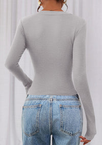 PRETTYGARDEN Womens Long Sleeve T Shirts Fall Trendy Deep V Neck Slim Fit Basic Crop Tops Casual Going Out Top