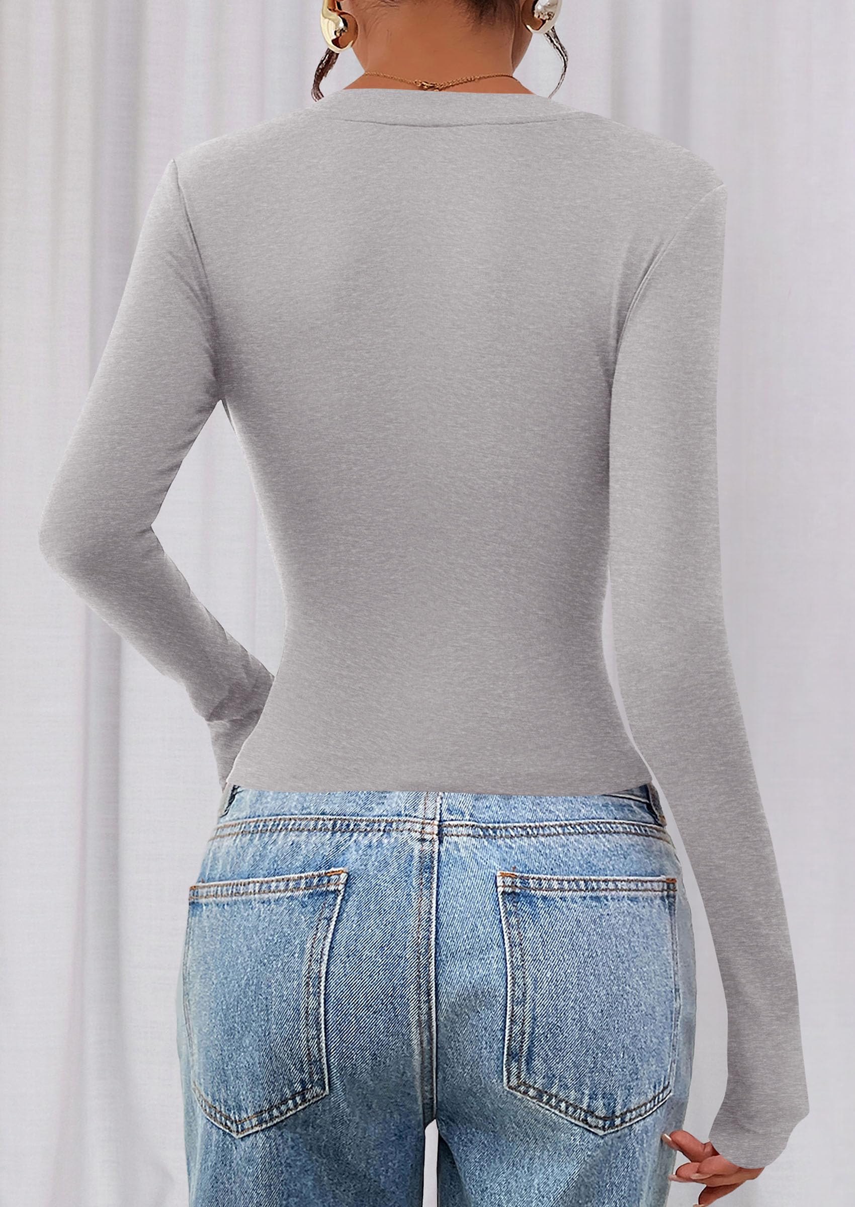 PRETTYGARDEN Womens Long Sleeve T Shirts Fall Trendy Deep V Neck Slim Fit Basic Crop Tops Casual Going Out Top