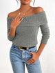 Fall Off Shoulder Sweaters Y2K Long Sleeve Ribbed Knit Fitted Pullover Tops Blouse