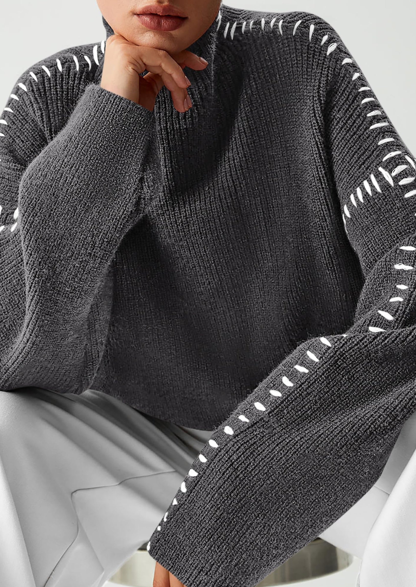 PRETTYGARDEN Women's Chunky Knit Sweaters Fall Long Sleeve Mock Neck Oversized Pullover Tops Winter Fashion Clothes