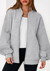 KIRUNDO Oversized Sweatshirt for Women Zip Up Bomber Jacket Fall Fashion Casual Long Sleeve Outerwear Winter Outfits PRETTYGARDEN