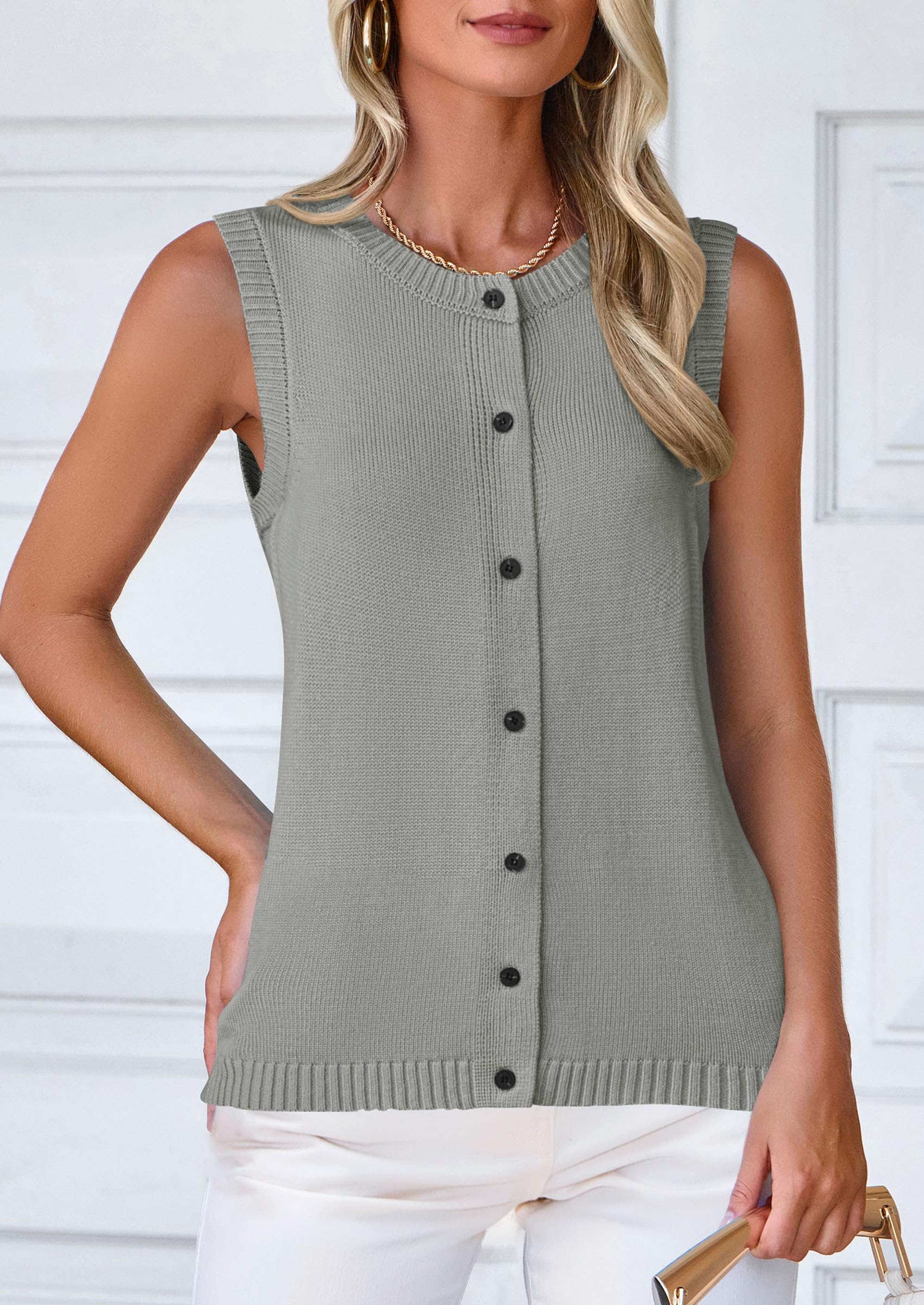 PRETTYGARDEN Sweater Vest Women Spring Summer Casual Lightweight Knit Sleeveless Button Down Tank Tops Trendy Clothes