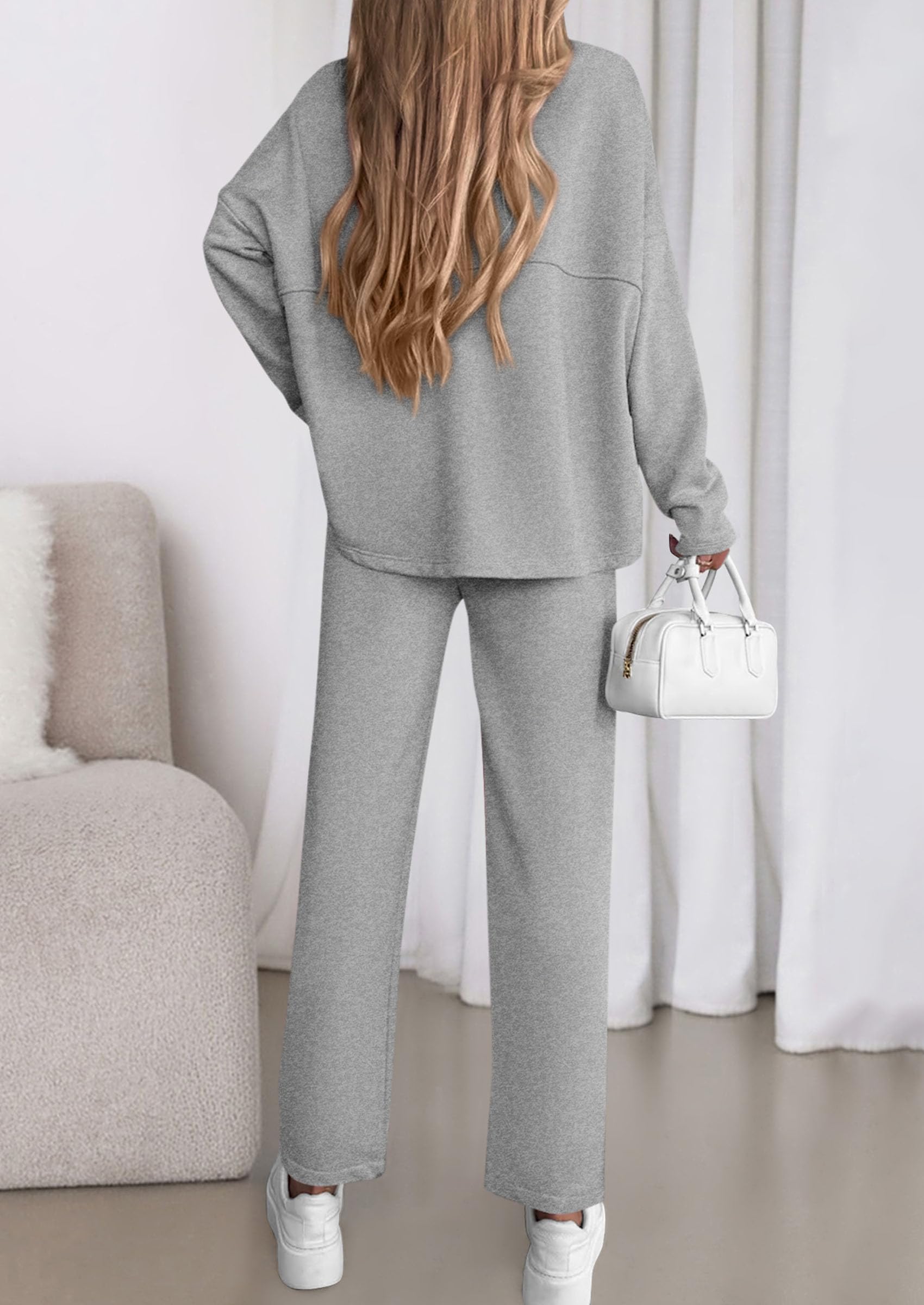 PRETTYGARDEN Womens 2 Piece Matching Lounge Sets Fall Long Sleeve Boatneck Sweatsuit Drawstring Sweatpants Pockets