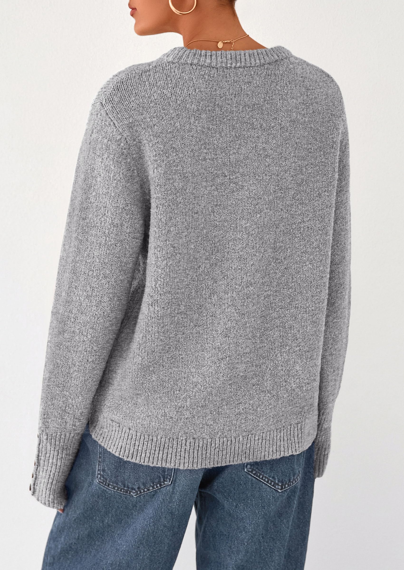 PRETTYGARDEN Womens Sweaters Fall Fashion Casual Crewneck Pullover Button Long Sleeve Cute Knit Tops Winter Clothes