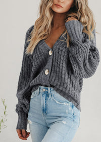 PRETTYGARDEN Women's Chunky Knit Open Front Sweater Long Sleeve Button Loose Short Cardigan Outerwear Coats