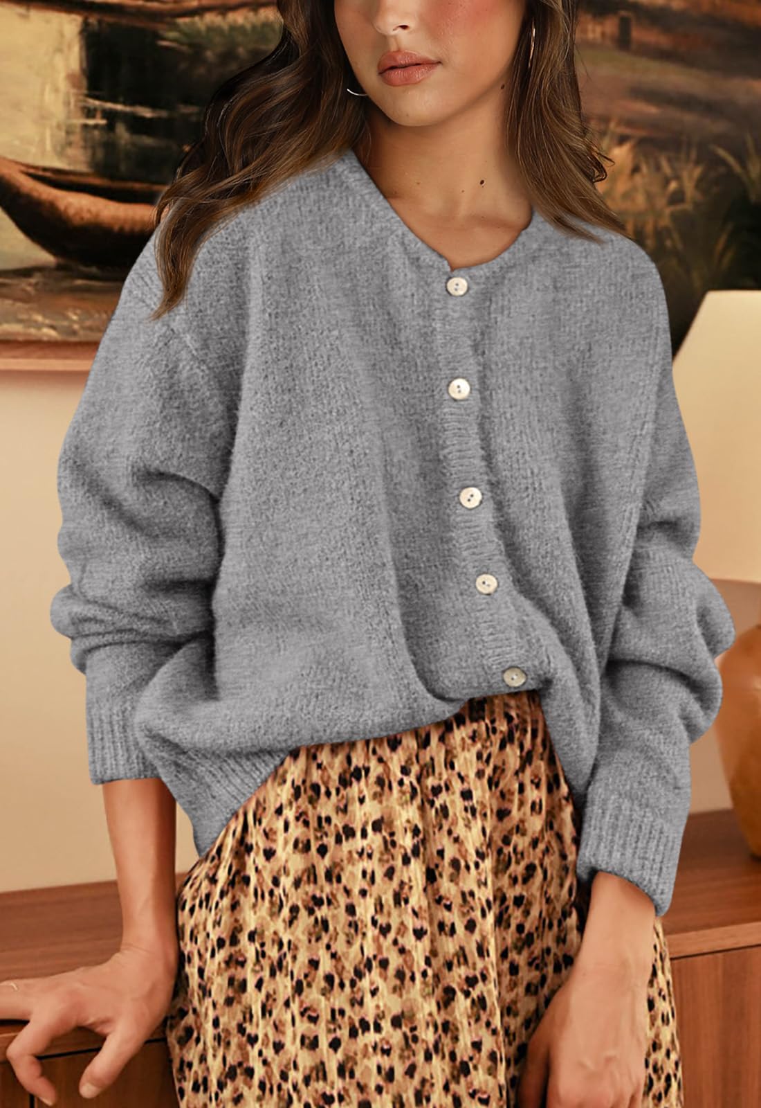 PRETTYGARDEN Long Sleeve Crewneck Button Down Womens Sweaters Fall Open Front Chunky Cardigan Sweaters for Women PRETTYGARDEN