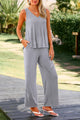 Sleeveless V Neck Tank Top Wide Leg Pants Casual Knit Outfit Set