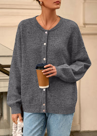 PRETTYGARDEN Fall Long Sleeve Cardigans for Women Trendy Open Front Winter Button Down Crewneck Soft Knit Sweater Jacket