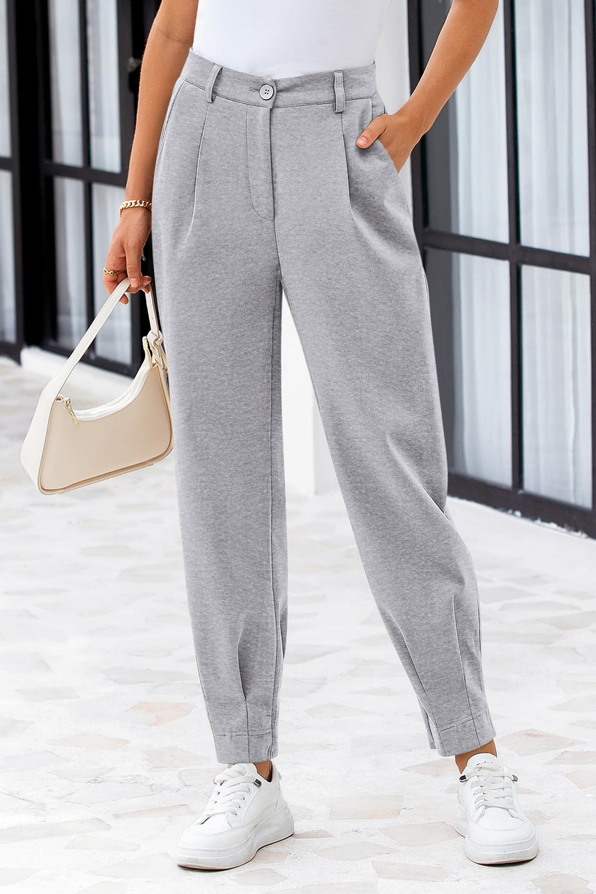 Summer High Waisted Ankle Length Trouser Slacks With Pockets