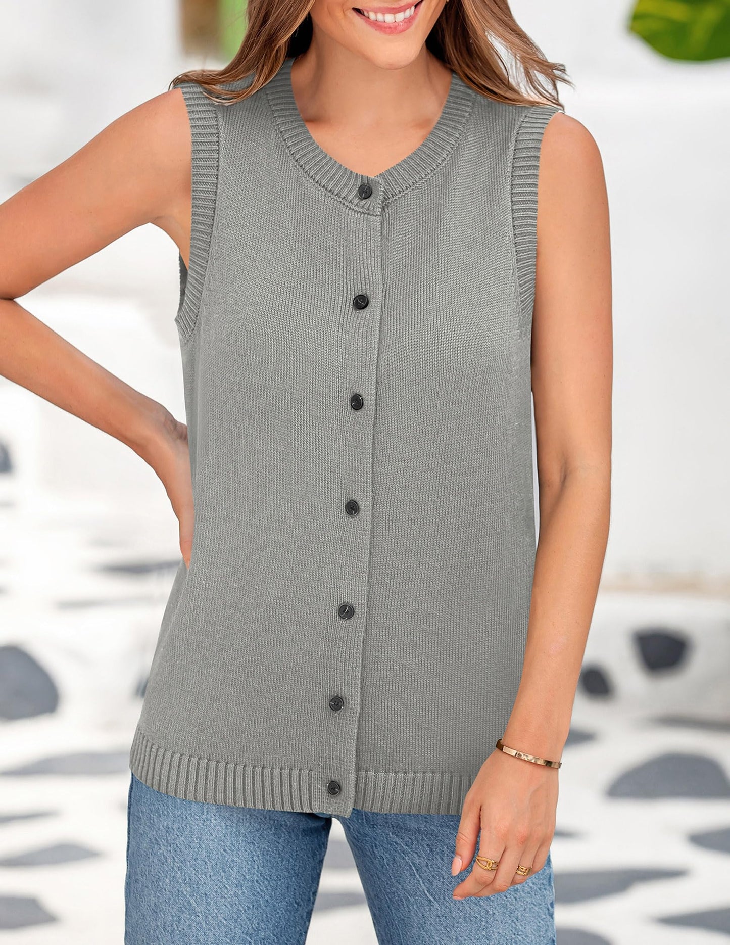 Sweater Vest Women Summer Tank Tops 2025 Sleeveless Button Down Trendy Clothes Business Casual Knit Outfits