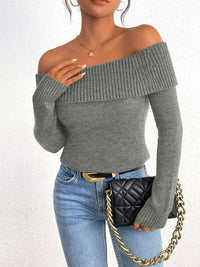 Fall Off Shoulder Sweaters Y2K Long Sleeve Ribbed Knit Fitted Pullover Tops Blouse