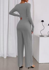 PRETTYGARDEN Jumpsuits for Women Dressy Casual Fall One Piece Outfits Long Sleeve Crew Neck Wide Leg Pants Rompers
